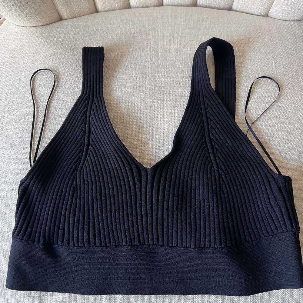 NWT Primark Black Ribbed Crop Top with V-Neck Size L Stretch